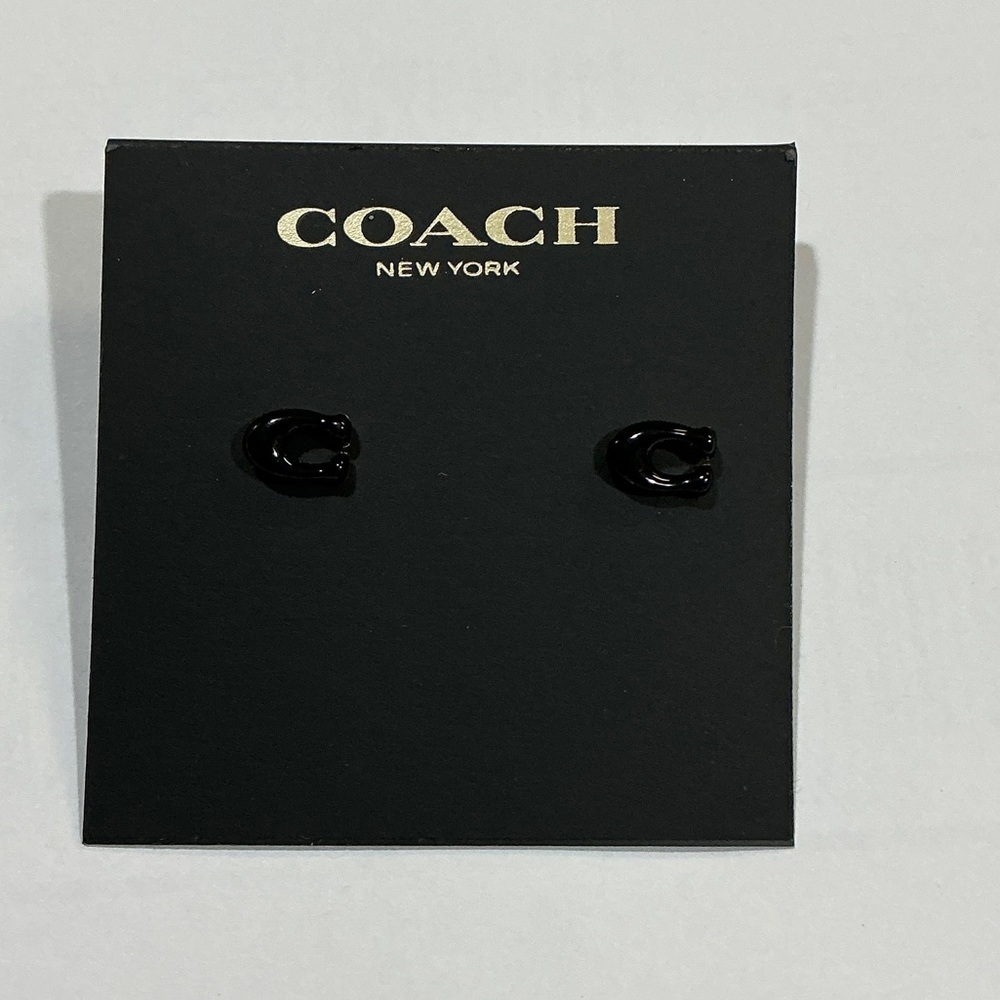 COACH Black Enamel 'C' Logo Stud Earrings